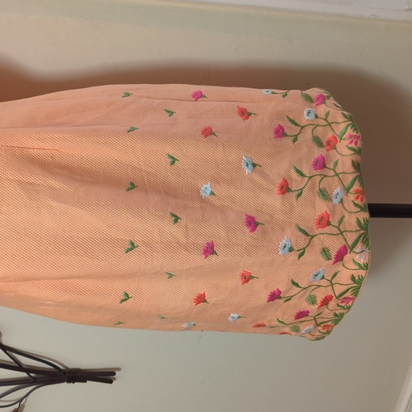 Vintage peach dress flowers & vines - Picture 2 of 10